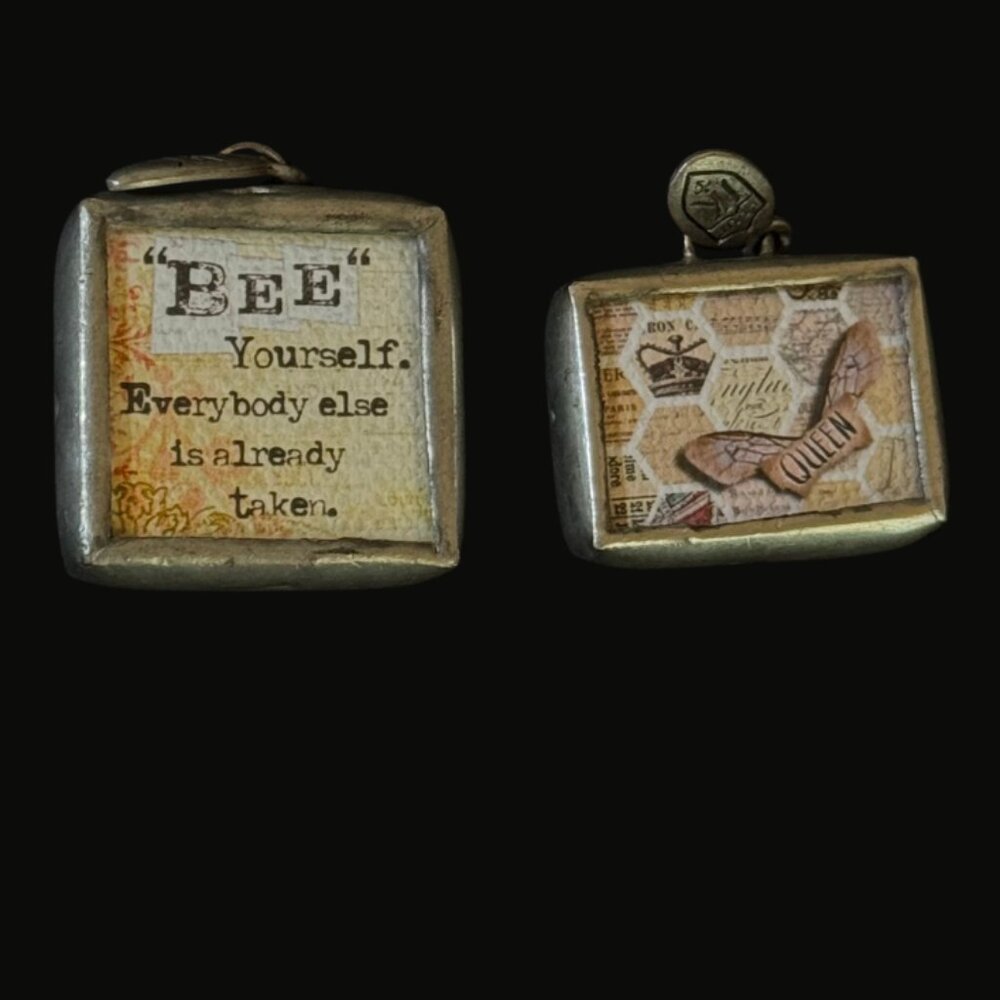 Jewel Kade Bee Pendant Lot – 2 Double-Sided Gold Bee & Quote Charms - Picture 2 of 2